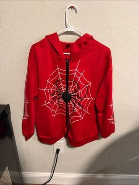 Red Kids Spider Web Zip-Up Hoodie Jacket